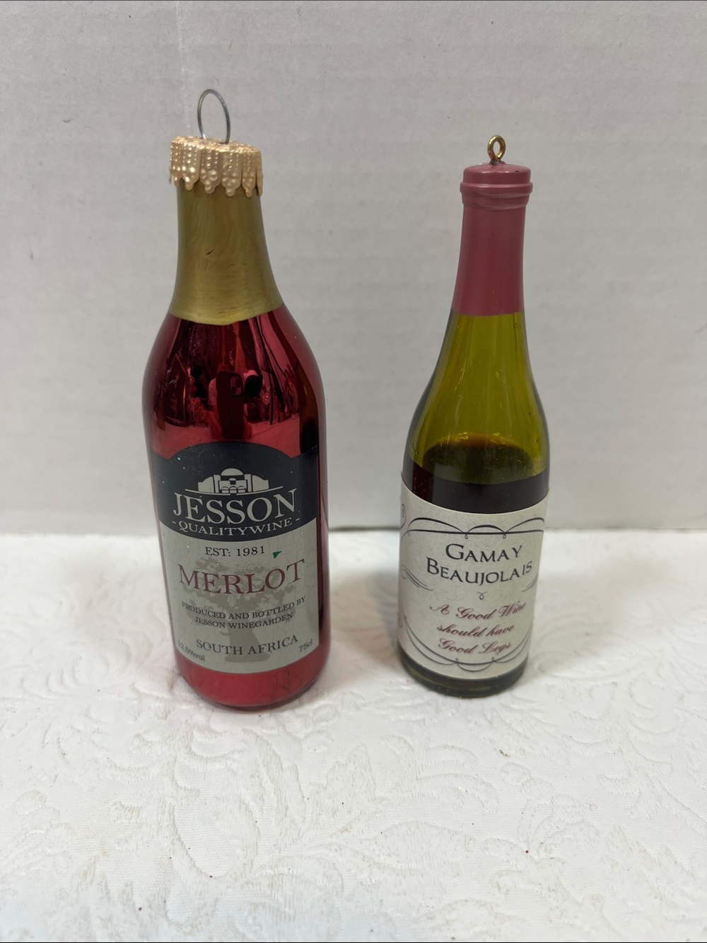 Two Red Wine Christmas Bar Holiday Ornaments Jesson Merlot Gamay Beaujolais4.5”H